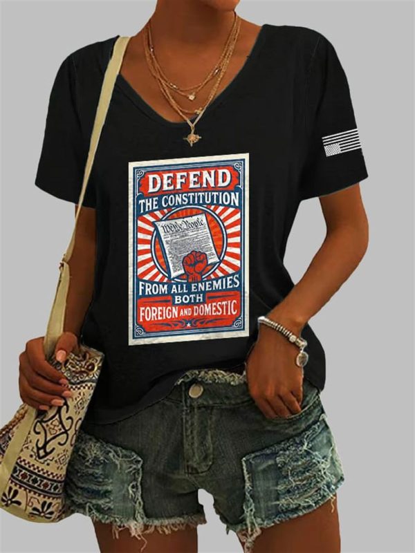 V Neck Defend The Constitution From All Enemies Both Foreign And Domestic Print T Shirt 5