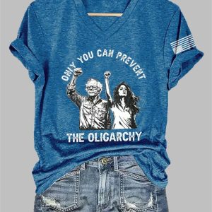 V-Neck Only You Can Prevent The Oligarchy Print T-Shirt