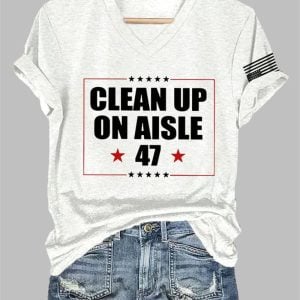 V-Neck Retro Clean Up On Aisle 47 Print T-Shirt