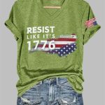 V-Neck Retro Resist Like It's 1776 Print T-Shirt