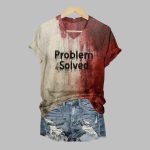 2025 Halloween Bloody Problem Solved Halloween Print V-Neck T-Shirt