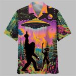Bigfoot Alien Spaceship Hawaiian Shirt