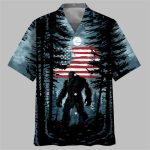 Bigfoot Alien UFO Forest Tattoo Hawaiian Shirt