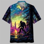 Bigfoot Alone Campfire Night Hawaiian Shirt