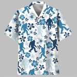 Funny Bigfoot Hibiscus Blue Hawaiian Shirt