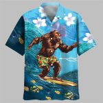 Funny Bigfoot Surfing Hibiscus Hawaiian Shirt