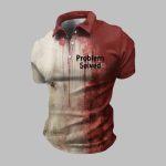 Halloween 2025 Bloody Problem Solved Print Casual Polo Shirt