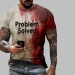 Halloween 2025 Men's Bloody Problem Solved Halloween Print T-Shirt