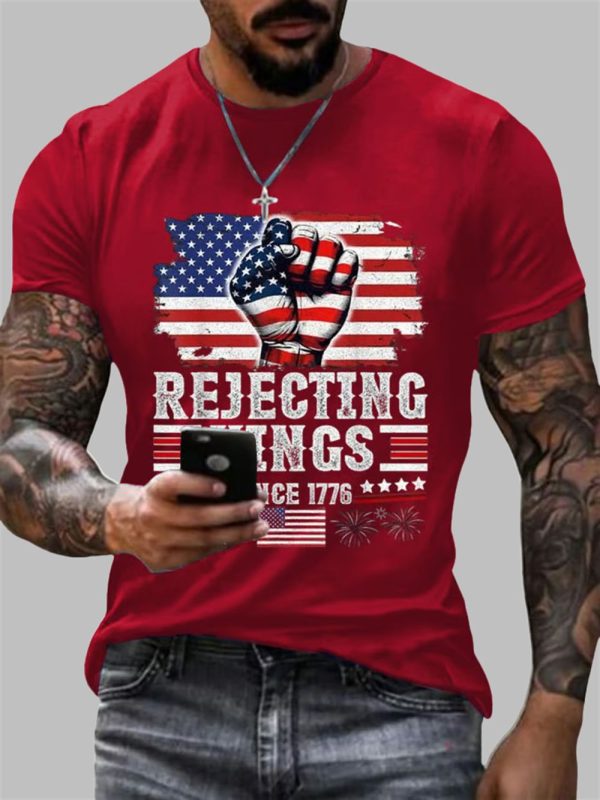 Mens Independence Day FDT REJECTING KINGS SINCE 1776 Printed T Shirt 1