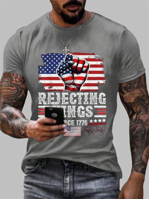Mens Independence Day FDT REJECTING KINGS SINCE 1776 Printed T Shirt 2