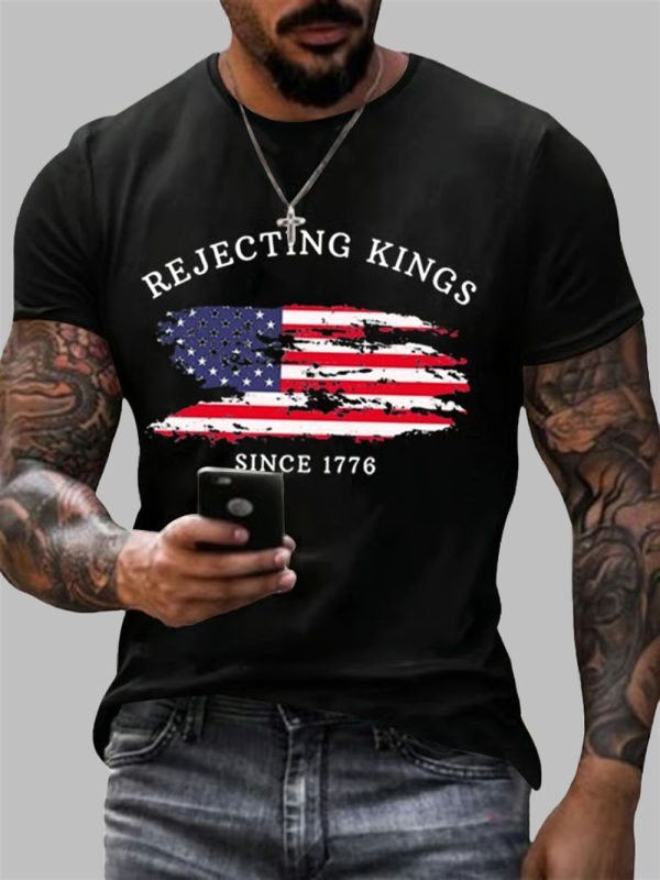 Mens Rejecting Kings Since 1776 Printed Casual T Shirt 2