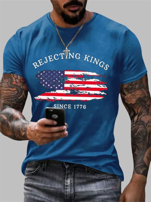Mens Rejecting Kings Since 1776 Printed Casual T Shirt 3