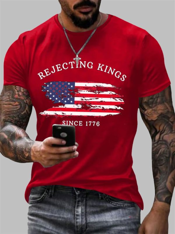 Mens Rejecting Kings Since 1776 Printed Casual T Shirt 4