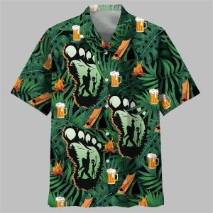 Camping Bigfoot Alien Fire And Beer Hawaiian Shirt