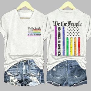 V-Neck We The People No Kings In America Print T-Shirt