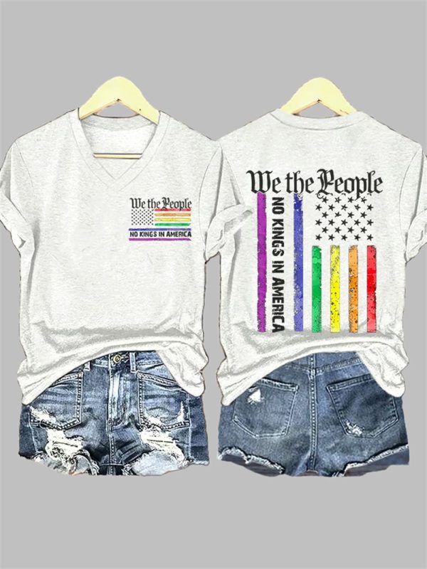 V-Neck We The People No Kings In America Print T-Shirt