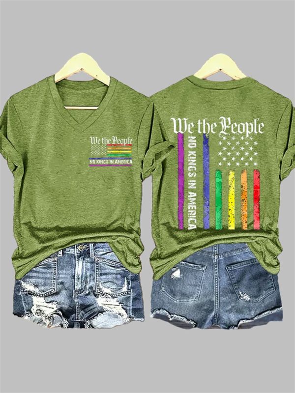V Neck We The People No Kings In America Print T Shirt 2