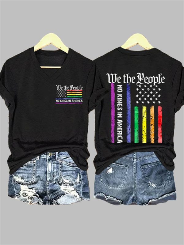 V Neck We The People No Kings In America Print T Shirt 3