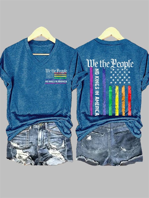 V Neck We The People No Kings In America Print T Shirt 4