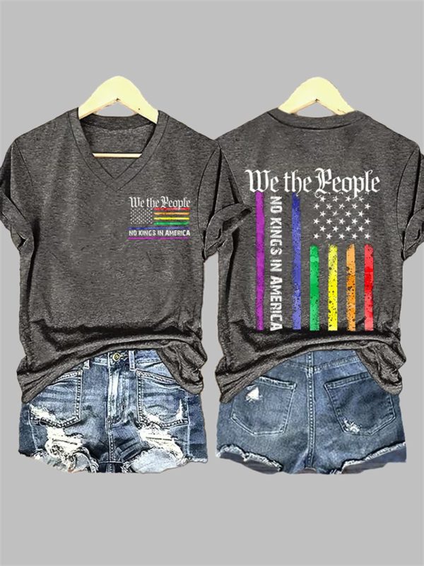 V Neck We The People No Kings In America Print T Shirt 5