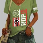 Women's Retro No Kings Nope Protest Print V-Neck T-Shirt