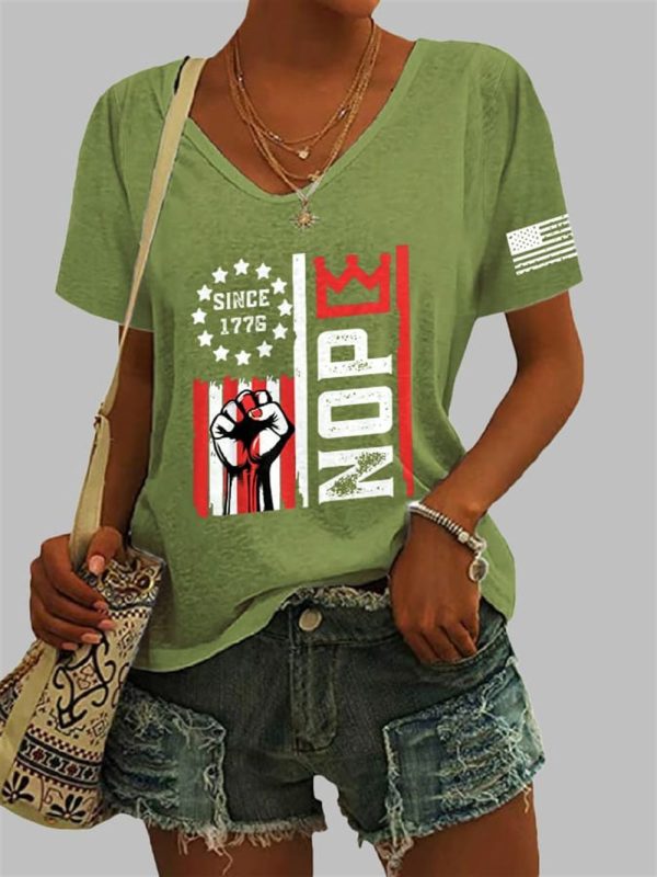 Women's Retro No Kings Nope Protest Print V Neck T Shirt 1
