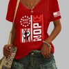 Women's Retro No Kings Nope Protest Print V Neck T Shirt 2
