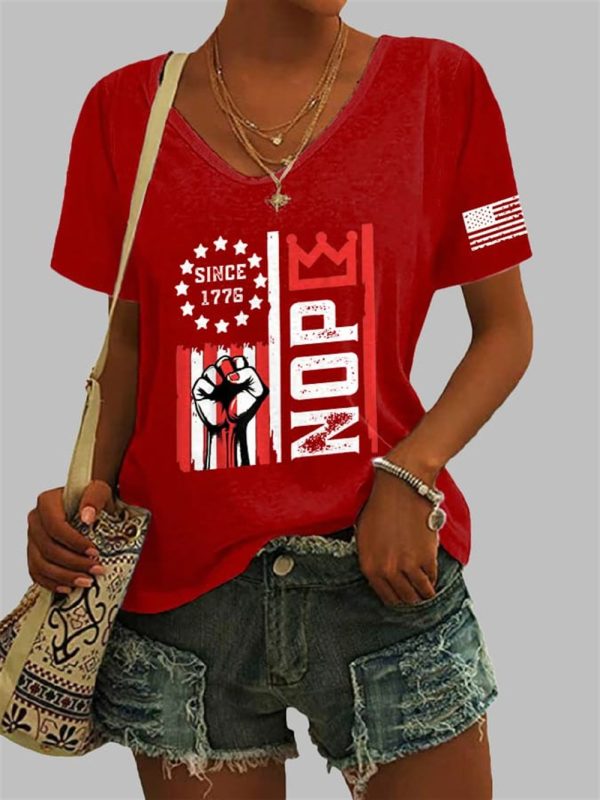 Women's Retro No Kings Nope Protest Print V Neck T Shirt 2
