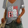 Women's Retro No Kings Nope Protest Print V Neck T Shirt 3