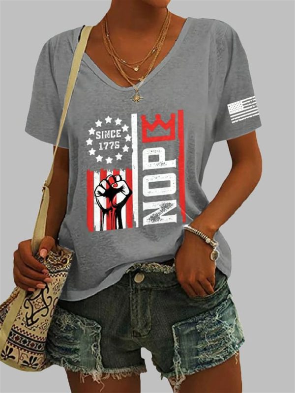 Women's Retro No Kings Nope Protest Print V Neck T Shirt 3