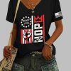 Women's Retro No Kings Nope Protest Print V Neck T Shirt 4