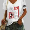 Women's Retro No Kings Nope Protest Print V Neck T Shirt 5