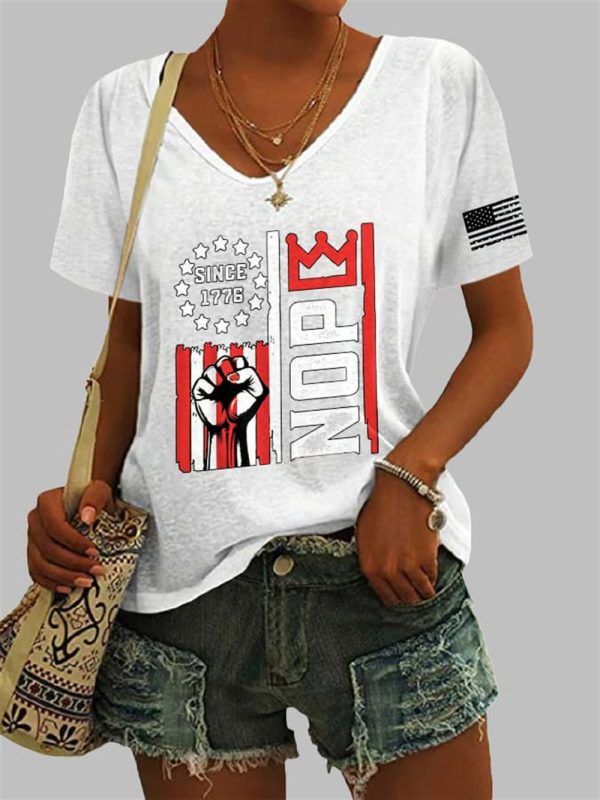 Women's Retro No Kings Nope Protest Print V Neck T Shirt 5