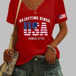 Women's Casual Fdt Rejecting Kings USA Since 1776 Print T-Shirt