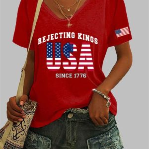 Women's Casual Fdt Rejecting Kings USA Since 1776 Print T-Shirt