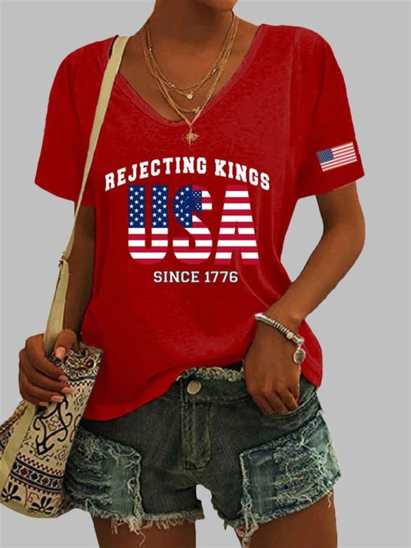 Women's Casual Fdt Rejecting Kings USA Since 1776 Print T-Shirt