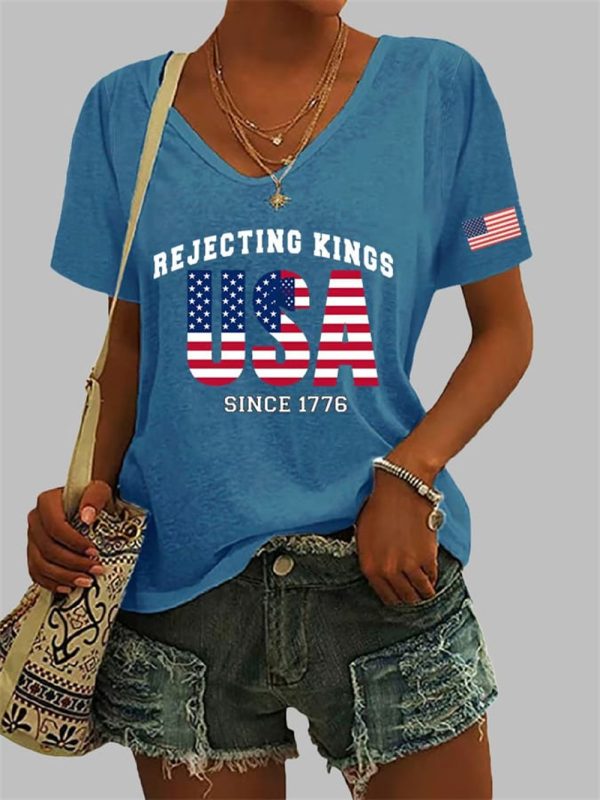 Womens Casual Fdt Rejecting Kings USA Since 1776 Print T Shirt 3