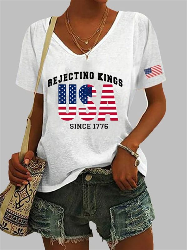 Womens Casual Fdt Rejecting Kings USA Since 1776 Print T Shirt 4