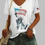 Women's NO KINGS Statue of Liberty Print V-Neck T-Shirt