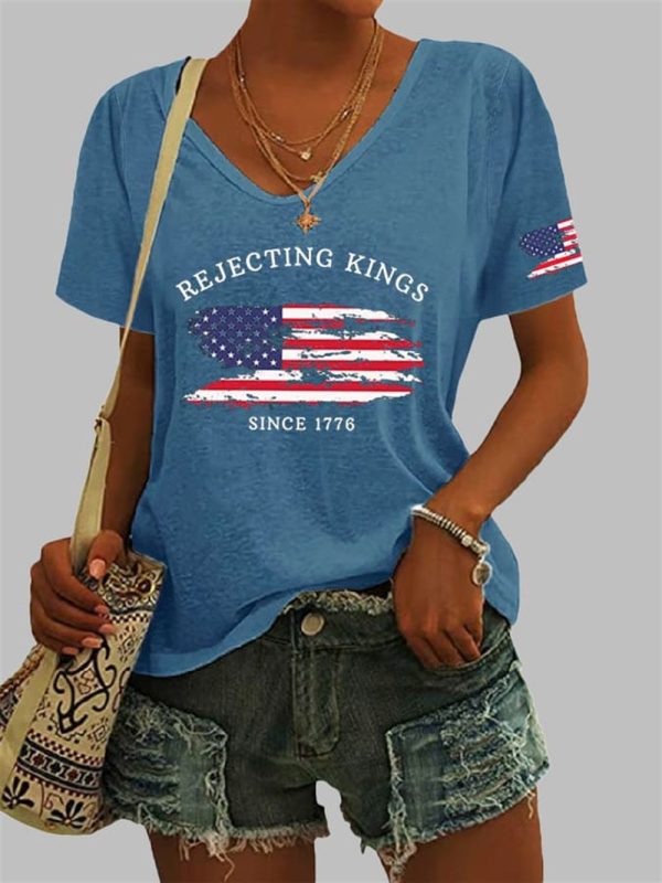 Womens Rejecting Kings Since 1776 Print Short Sleeve T Shirt 3