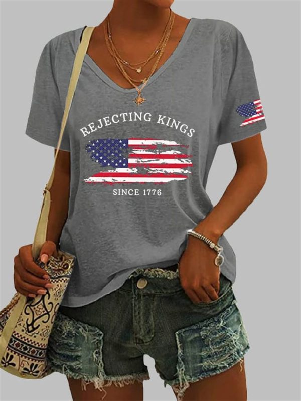Womens Rejecting Kings Since 1776 Print Short Sleeve T Shirt 4