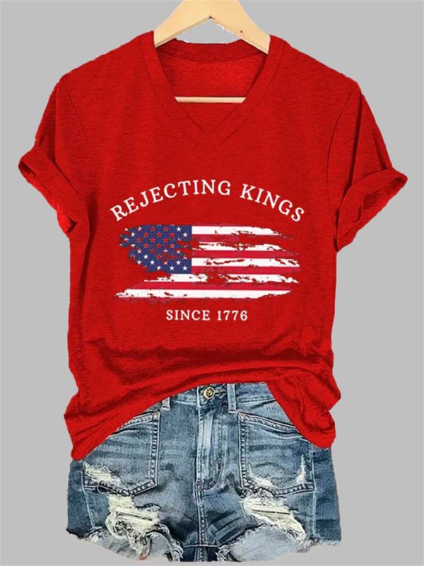 Womens Rejecting Kings Since 1776 Printed Casual T Shirt 2