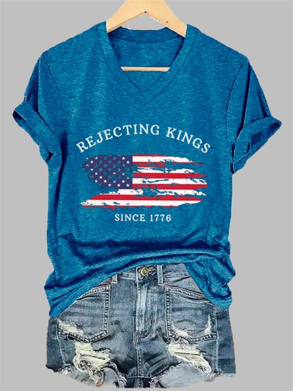 Womens Rejecting Kings Since 1776 Printed Casual T Shirt 4