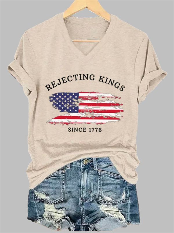 Womens Rejecting Kings Since 1776 Printed Casual T Shirt 5