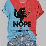 Women's Retro NOPE SINCE 1776 Print V Neck T-Shirt