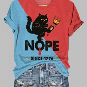 Women's Retro NOPE SINCE 1776 Print V Neck T-Shirt