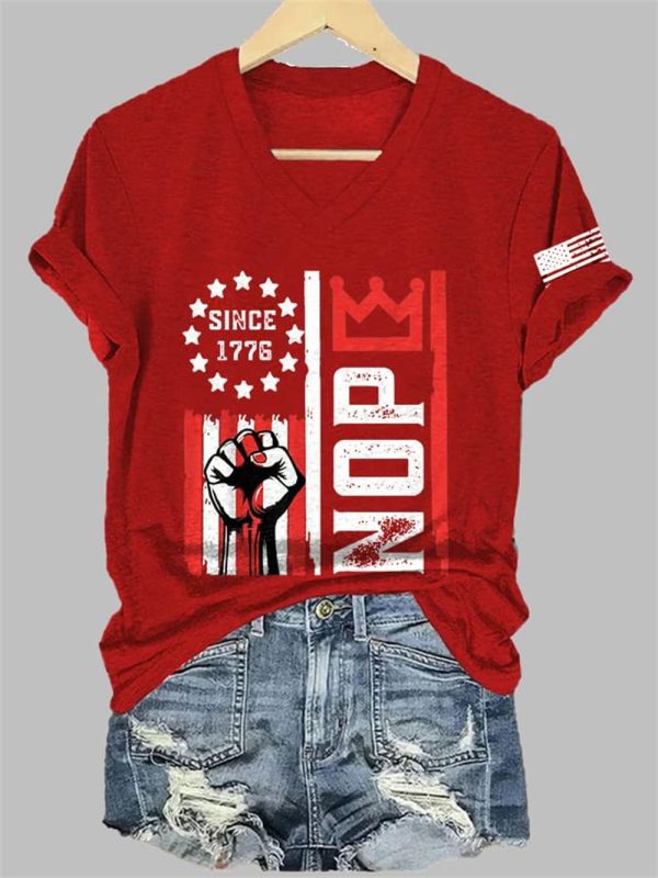 Women's Retro No Kings Nope Protest Print Short Sleeve T-Shirt