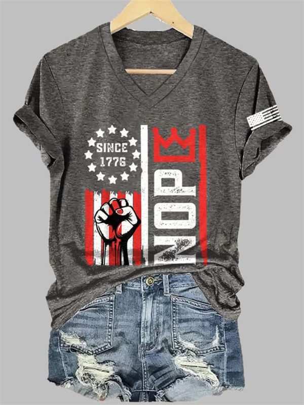 Womens Retro No Kings Nope Protest Print Short Sleeve T Shirt 2