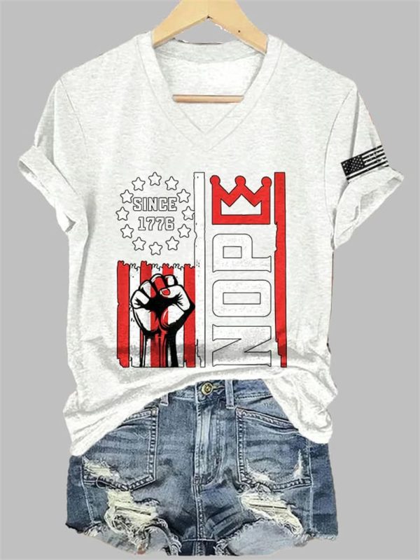 Womens Retro No Kings Nope Protest Print Short Sleeve T Shirt 3