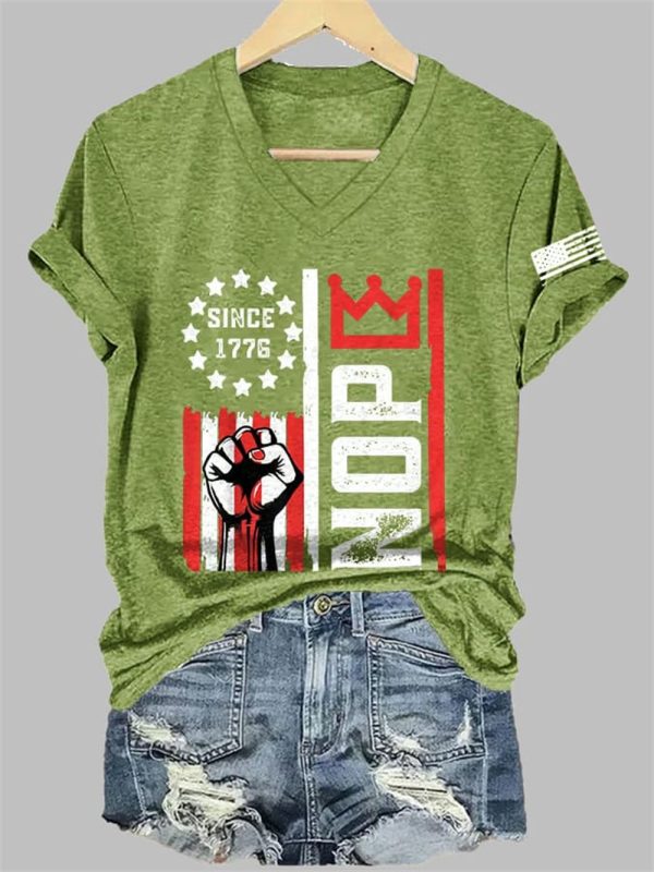 Womens Retro No Kings Nope Protest Print Short Sleeve T Shirt 4